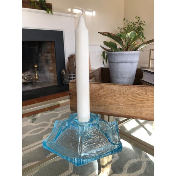 Vintage Turquoise Blue Depression Glass Decorative Candle Holder - Picture 2 of 10